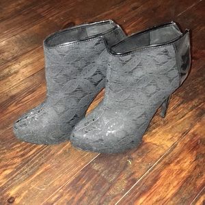 Black lace stiletto booties